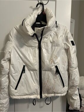 SAM. White Glossy Puffer Jacket with Black Trim